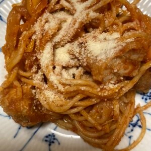 鶏唐揚げのナポリタン